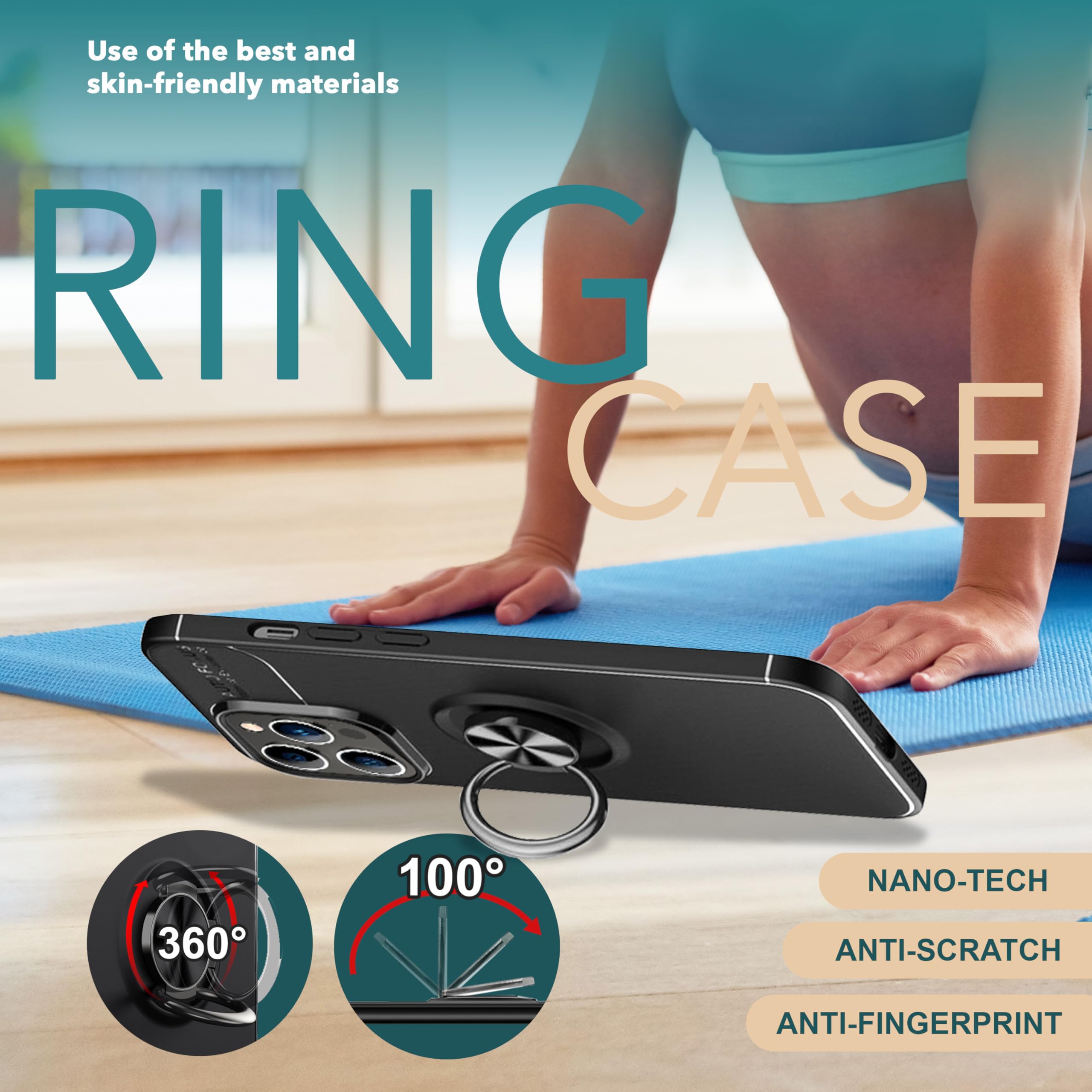NALIA Ring Cover Per IPhone 11 - Custodia Con Supporto Magnetico Auto E Anello Girevole 360°, Nero - 2