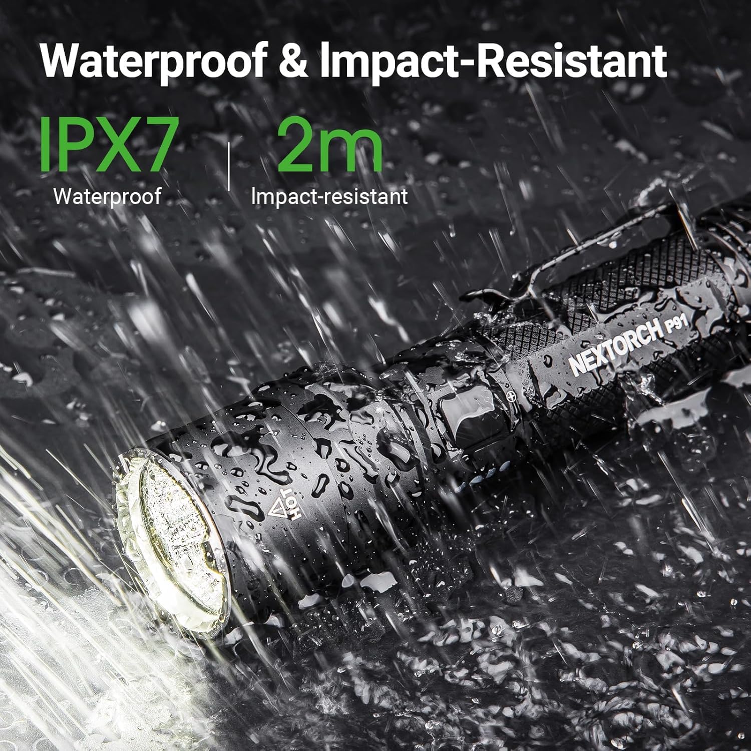 NEXTORCH P91 Taktische Taschenlampe 5000 Lumen, Extrem Hell LED mit Dual-Schalter & 6 Modi, Aufladbare mit Stroboskop & Keramik-Glasbrecher für Nachtdienst, Strafverfolgung, Suche & Rettung, IPX7