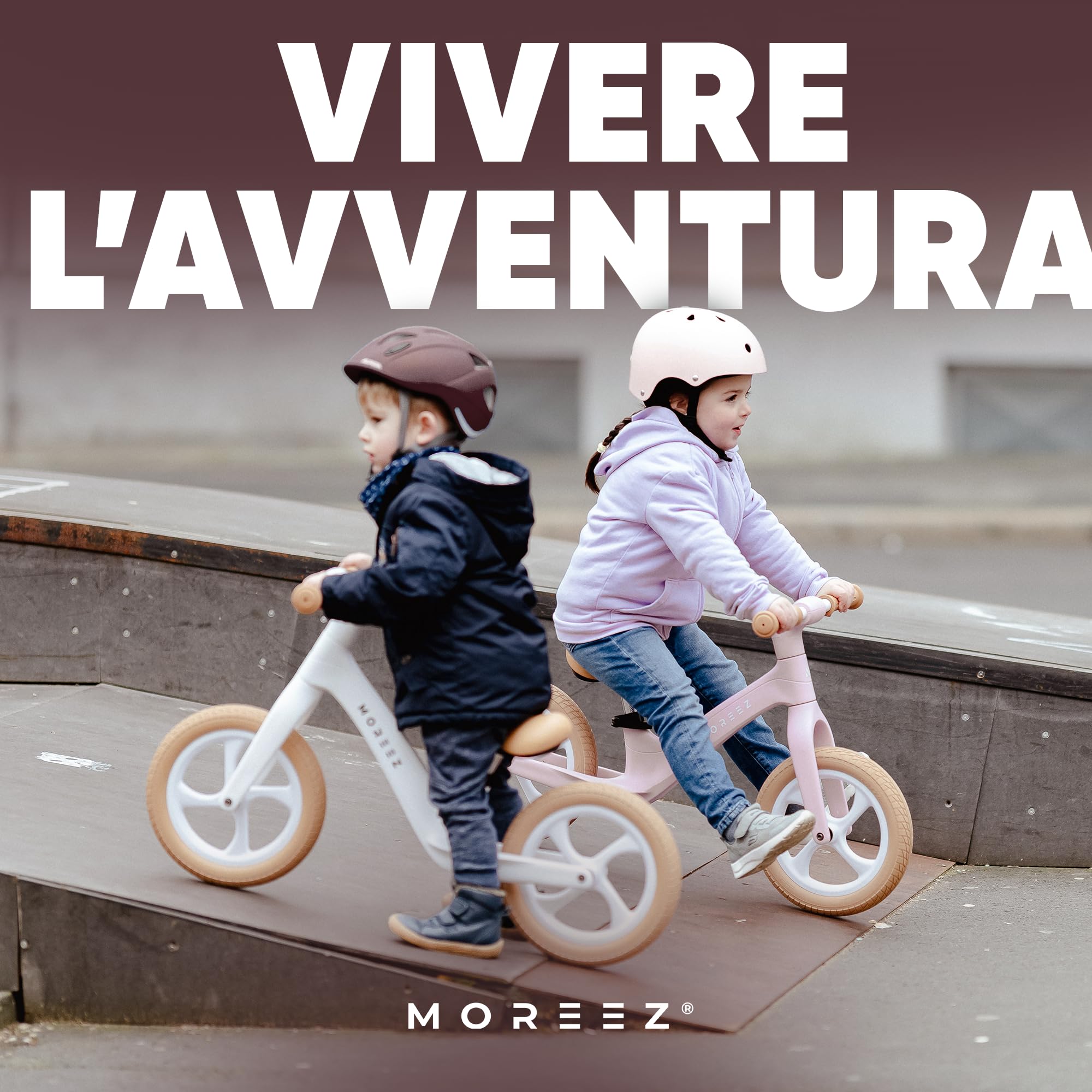 MOREEZ Bicicletta da 2 anni [2-5 anni] ultraleggera per bambini con protezione anticaduta, seduta ergonomica, ruote da 50 kg, poggiapiedi antiscivolo, altezza regolabile