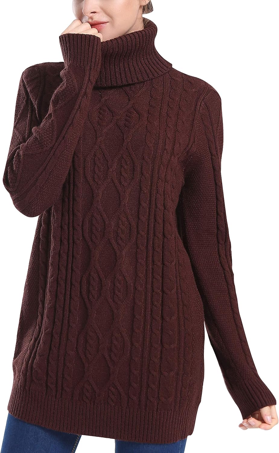 PrettyGuide Women's Long Sweaters Turtleneck Plus Size Cozy Cable Knit Tunic Sweater Tops - Image 3