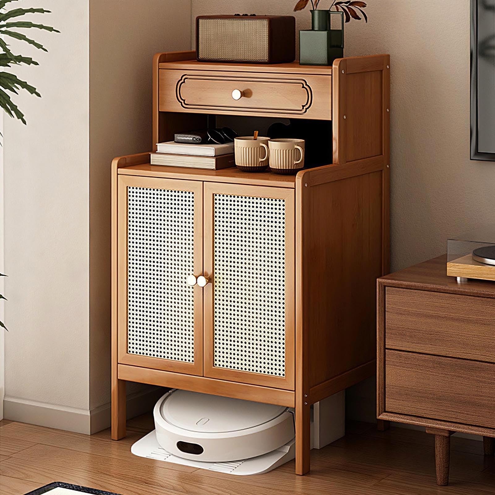 Soporte De Vacío For Robot De Bambú Con Puertas Y Cajones, Mesa Auxiliar De Gabinete De Almacenamiento Al Vacío For Robot Móvil For Sala De Estar, Oficina En Casa, Cocina(Brown)
