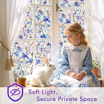 SOMWISE Rainbow Stained Glass Window Privacy Film,Heat Blocking Save Energy