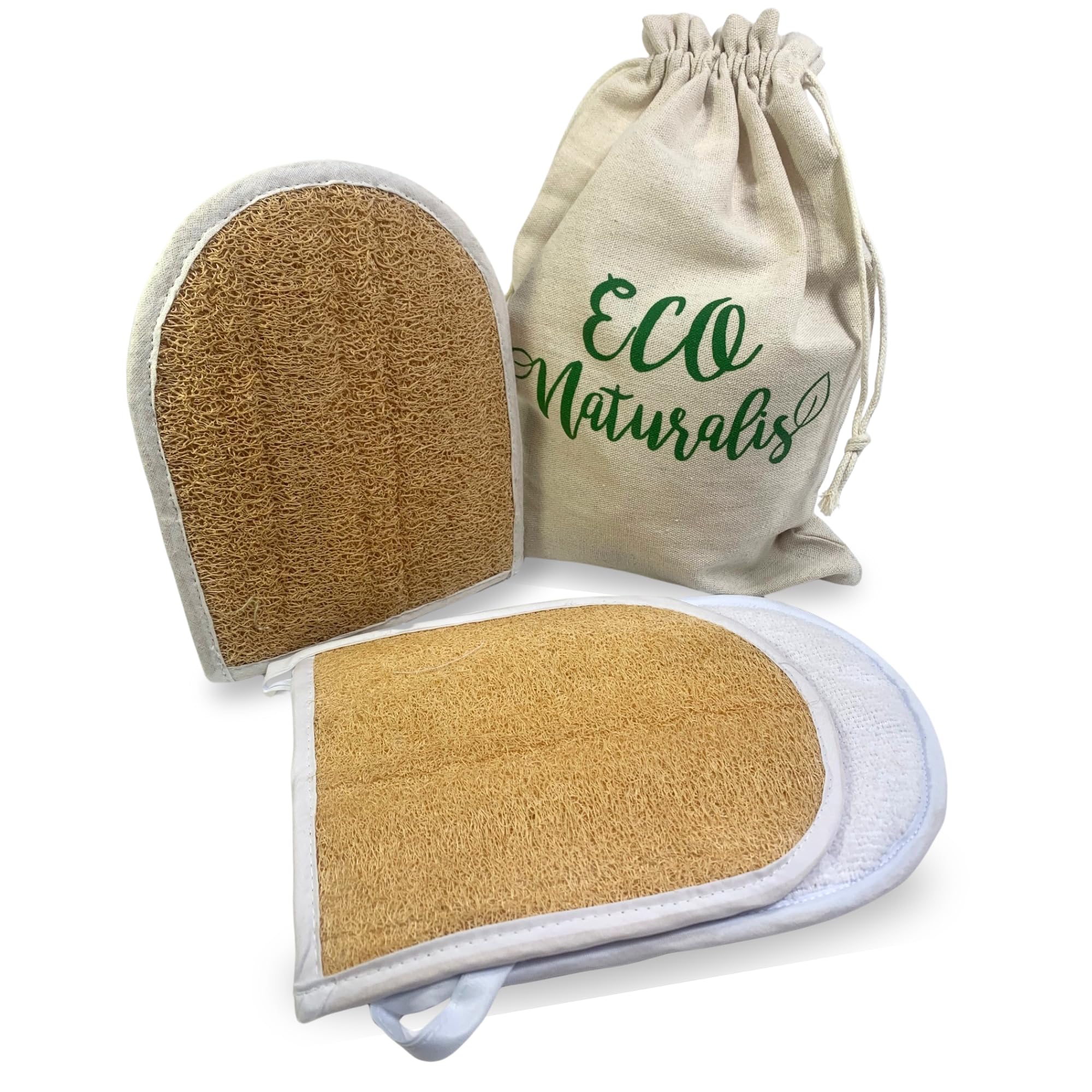 Loofah Exfoliating Glove. Handmade Double-Sided Mitt. Natural Loofah Bath Sponges for Men & Women. Organic, Biodegradable & Perfect for Daily Use.