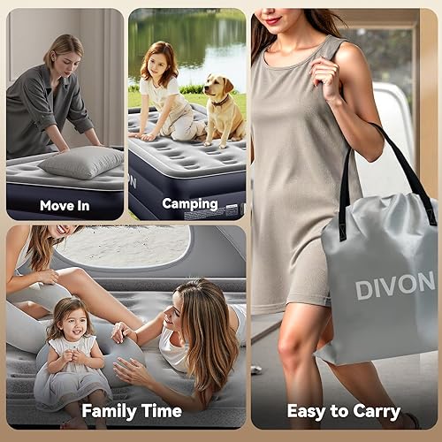Miniatura 7 de DIVON Colchón de aire individual con bomba incorporada elevada, colchón autoinflable de 2 minutos, colchón inflable de 18 pulgadas para adultos,