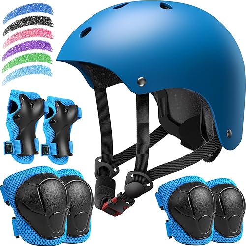 Kids Bike Helmet Set, Adjustable Helmet for Ages 2-3-5-8-14 Year Boys Girls, Toddler Pad Set with Knee and Elbow Pads for Bike, Roller, Skating, Scooter, Longboard and More Sports, 6 Color
