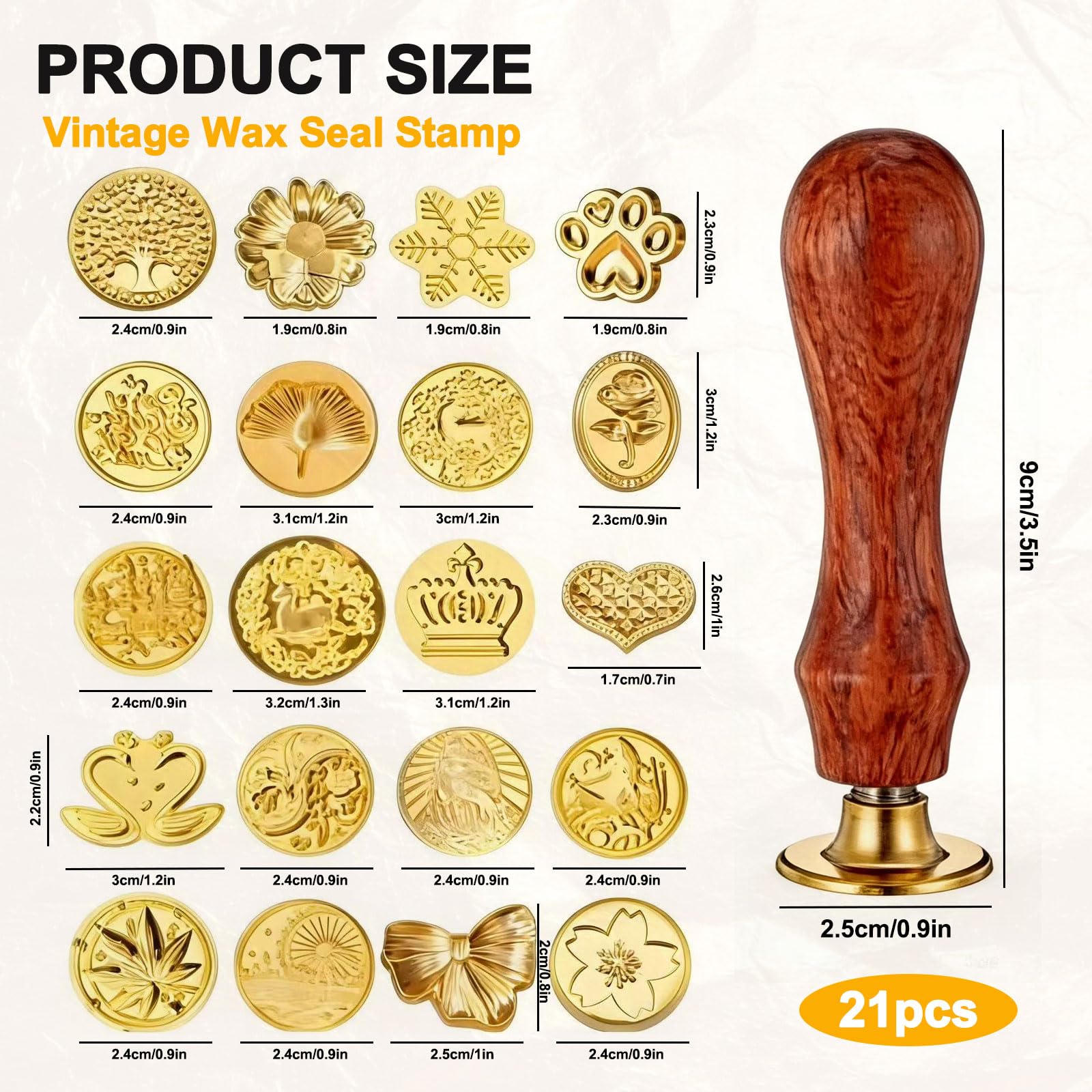 Sello de lacre Vintage con 20 diseños, Incluye Mango de Madera y Cabezales Intercambiables, Ideal para Invitaciones, Cartas y Regalos – Set Completo de lacrado Elegante