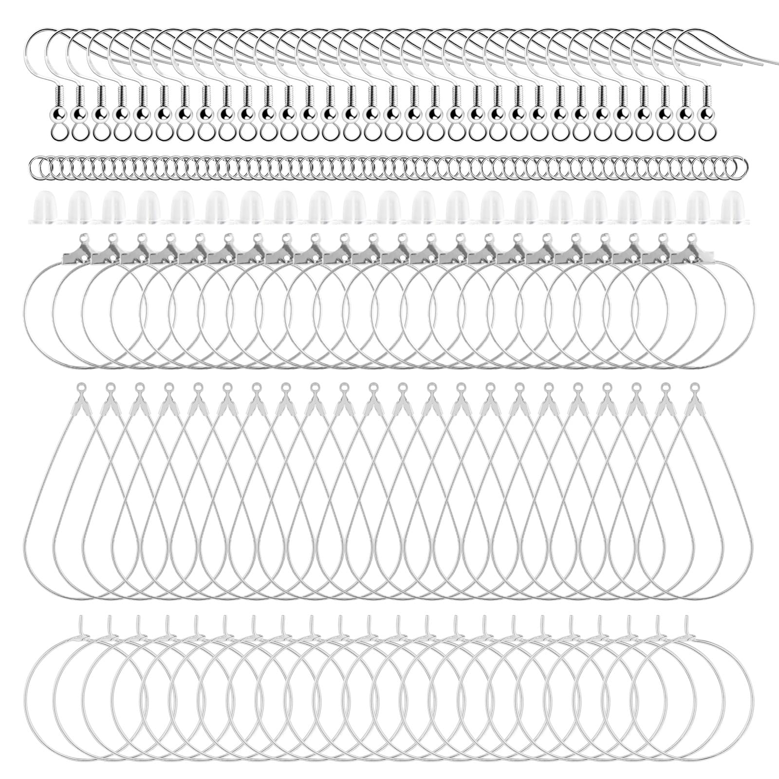 400 Piece Sterling Silver Plated Earring Hooks, Hypoallergenic Earrings Making Kit with Beading Hoop Earring Finding Component Accessories, Earring Backs & Jump Rings for DIY Jewelry Craft