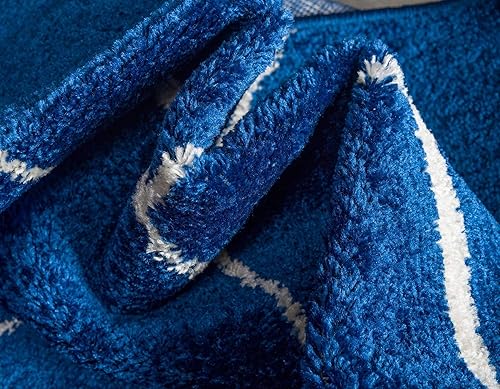 Miniatura 7 de Unique Loom - Alfombra con diseño geométrico, colección Trellis Frieze (6 pies, cuadrada, azul marinomarfil)