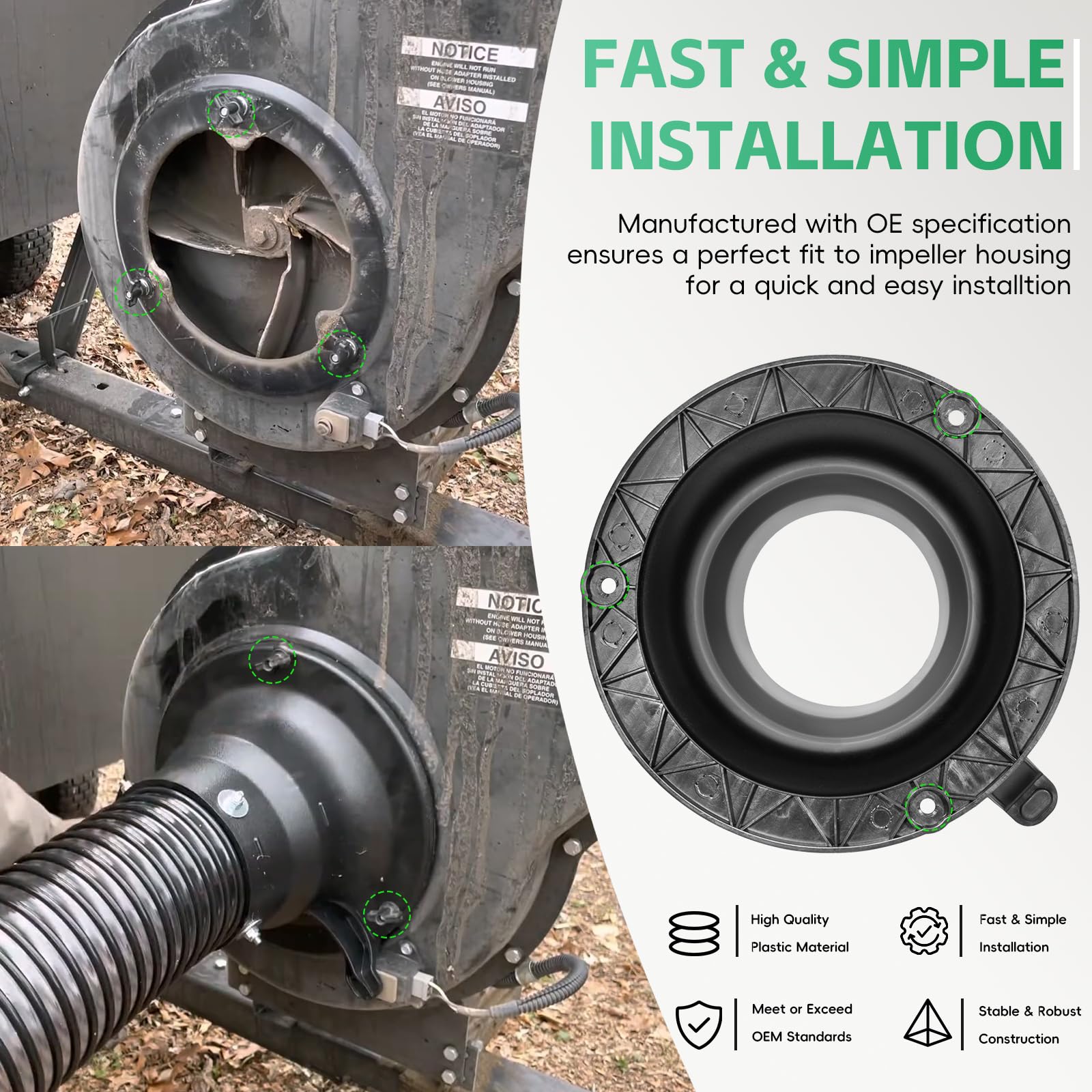 Piezas de aspiradora de césped, piezas de aspiradora de césped, adaptador de manguera de vacío de hojas y piezas de repuesto para adaptador Agri Fab 43791