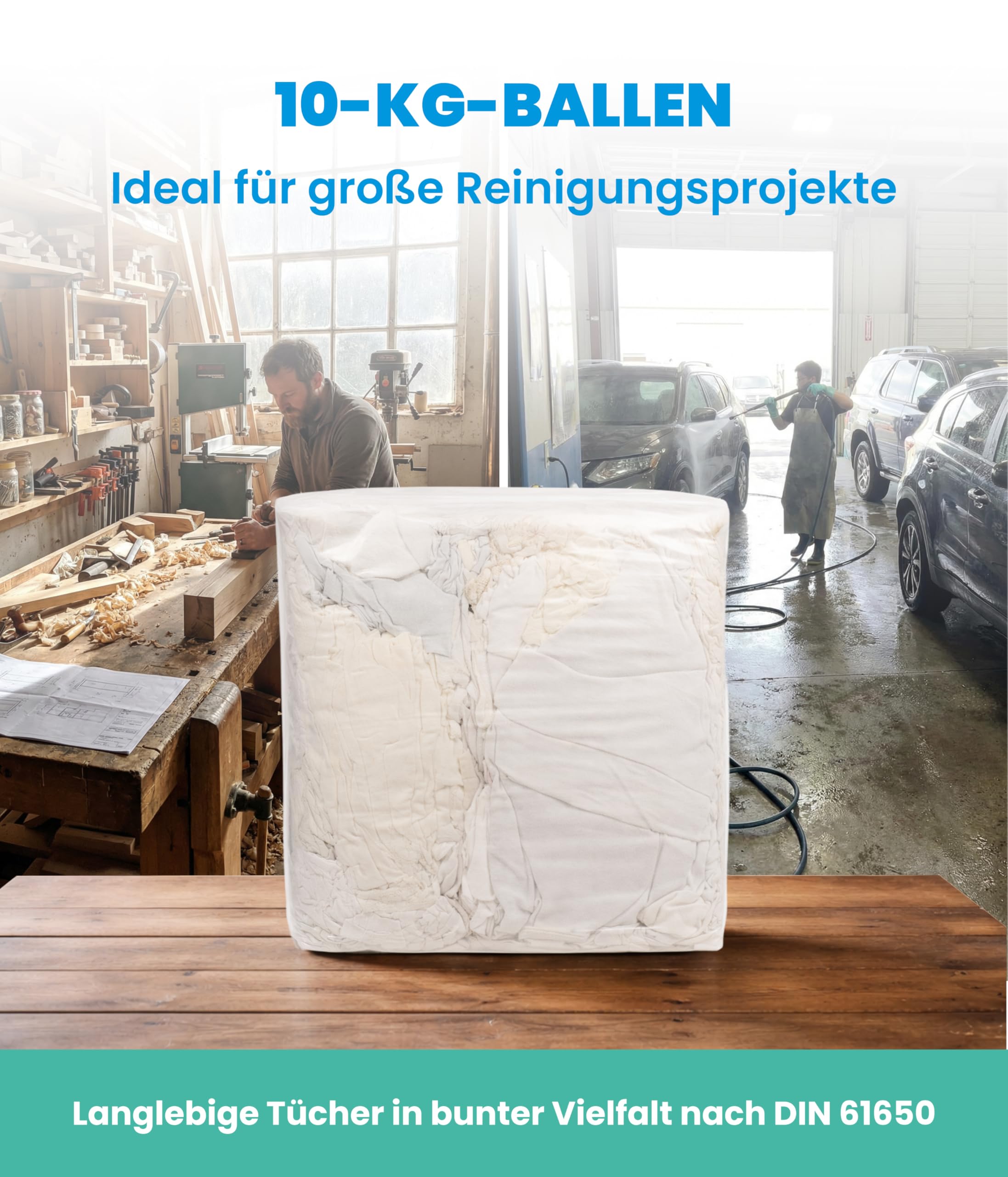 Hygiene Guru® Putzlappen Industrie Weiß (2x10 kg) - Hochsaugfähige Reinigungstücher nach DIN 61650 - Ideal für Werkstatt & Haushalt - Industrieputzlappen Nachhaltig & langlebig