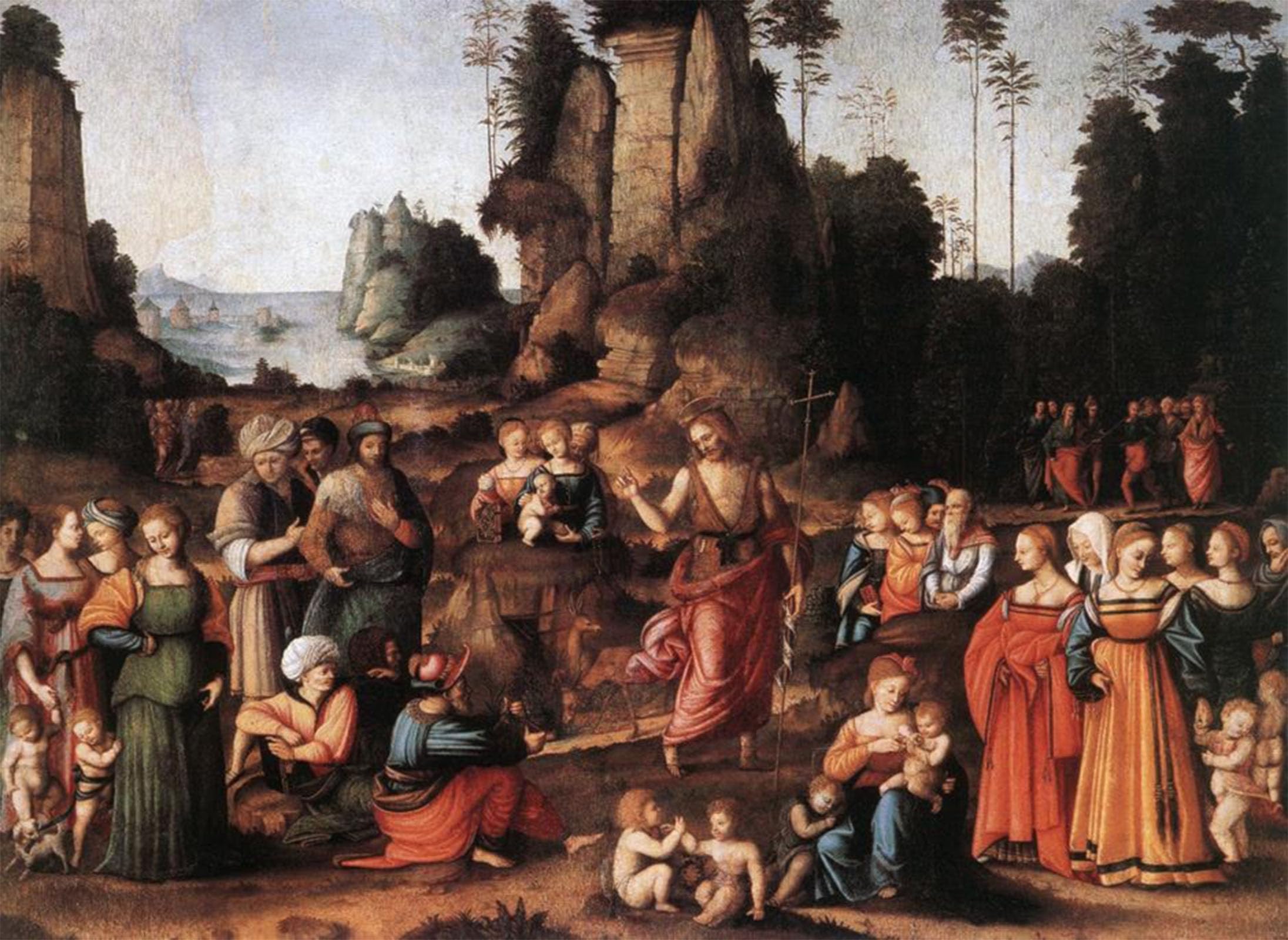 ARTXLXXBN Famous Prints Artwork Pictures Poster Painting Art The Preaching of Saint John the Baptist Bacchiacca Artwork Landscape Pictures for Home Decor 60x90cm