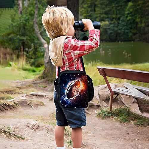 Miniatura 7 de Lonchera para niños, bolsa de almuerzo aislada para niñas y niños, bolsa de almuerzo de fútbol Space Galaxy con correa para el hombro, lonchera