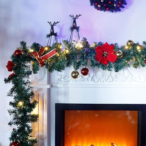 Miniatura 3 de Lulu Home Guirnalda de Navidad, guirnalda de Navidad de 40 luces LED preiluminada de 9 pies con 24 bolas de Navidad, guirnalda de Pascua iluminada