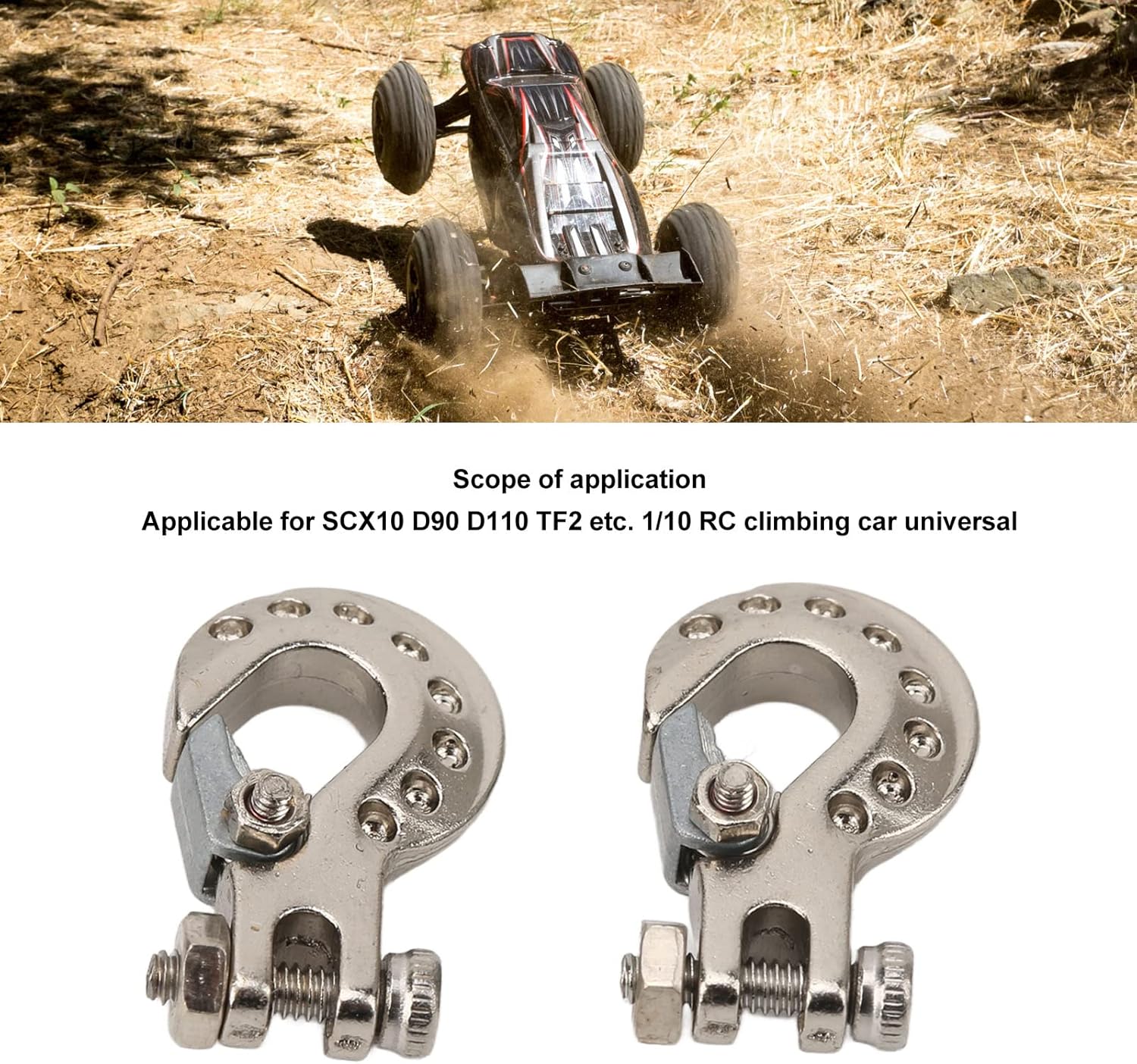 RC Trailer Hooks 2Pcs 0.7x0.5in - Aluminum Alloy Winch Tow Hook for 1/10 Scale Crawler SCX10 D90 D110 TF2, Durable & Lightweight RC Car Accessory (Silver)
