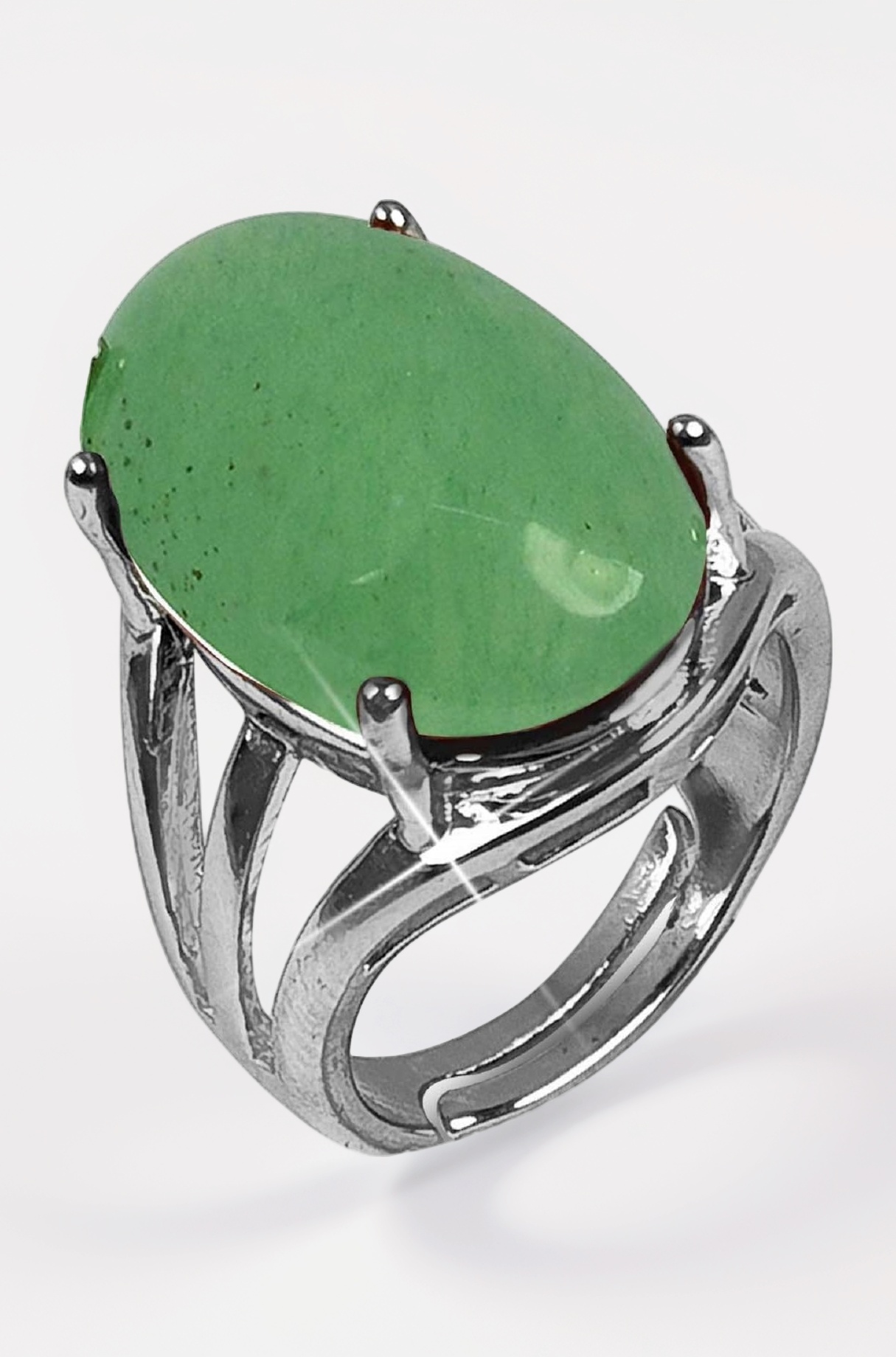Certified Adjustable Green Jade Gemstone Ring for Unisex (Color : Silver & Green)