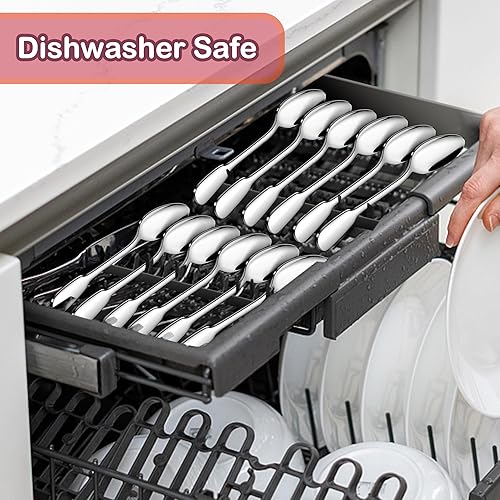 Miniatura 7 de E-far Juego de 12 cucharas de café pequeñas de acero inoxidable 1810 de 5 pulgadas para expreso, té, postre, acabado espejo y mango ancho, apto para