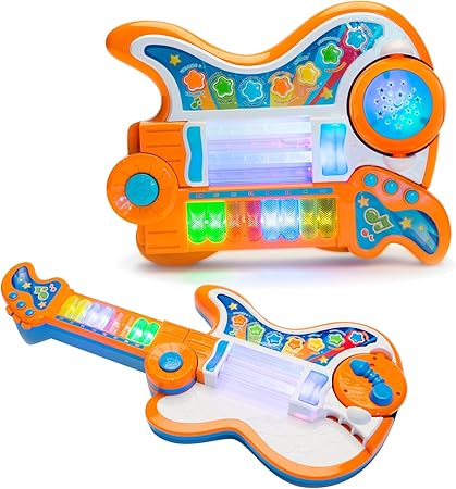 Amazon ２イン１ギター 音楽玩具 知育玩具 おもちゃ 出産祝い 誕生日プレゼント 女 男 おしゃれ 幼児教育 幼児楽器 贈り物 オレンジ 知育 学習玩具 おもちゃ