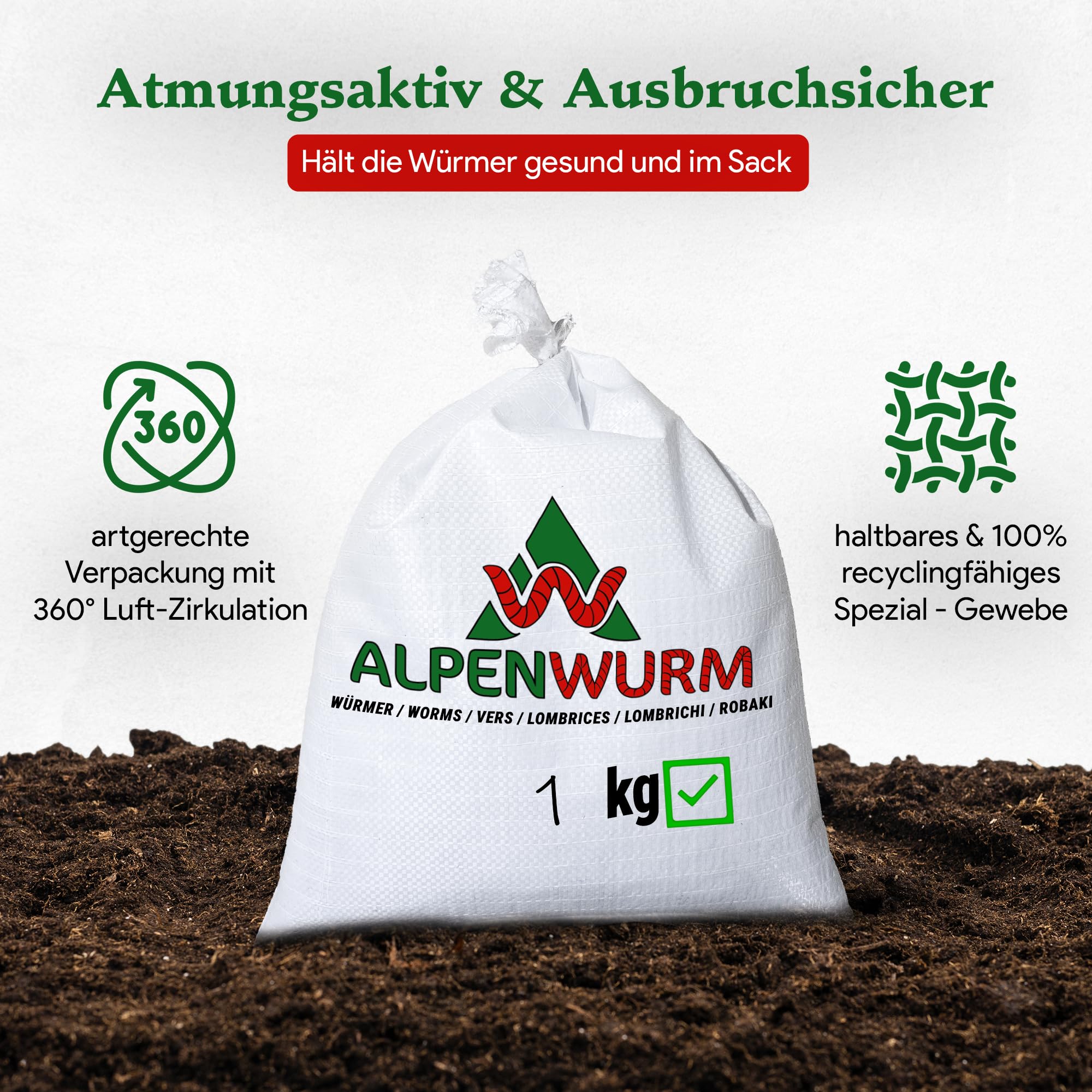 1 kg de vers de compost (min. 1000 pièces) | Vers de terre, mélange Eisenia vivant pour compost, jardin, vermicomposteur, boîte à vers, plate-bande surélevée