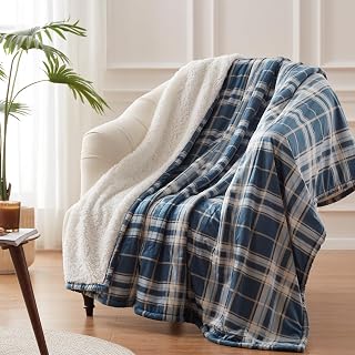 Westinghouse Electric Blanket Heated Throw Blanket, Plaid Sherpa Heating Blanket, 6 Heat Settings & 2-10 Hours Time Settings, Teal Plaid, 50x60in