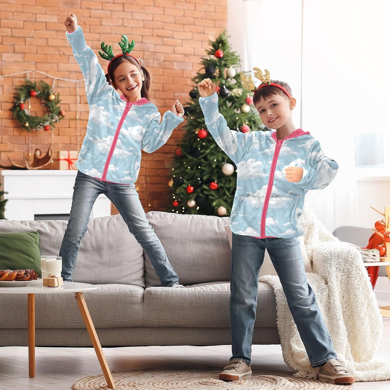 GuoChe Blue Sky and Clouds Pattern Toddler Jackets Plush Lined Baby Coat