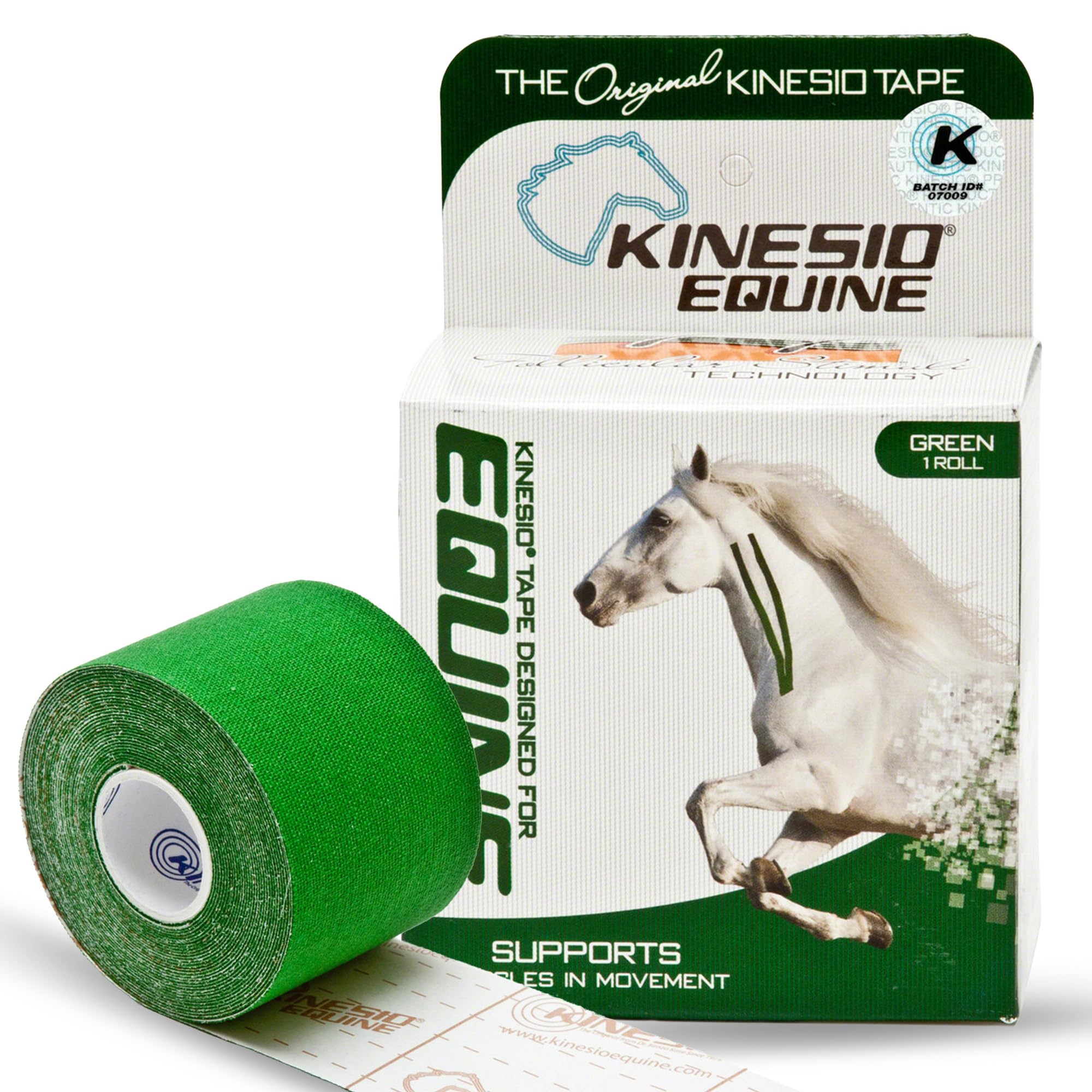 Bande adhésive Kinesio pour cheval EKT38024 vert 5cm x 5cm pour soins équins