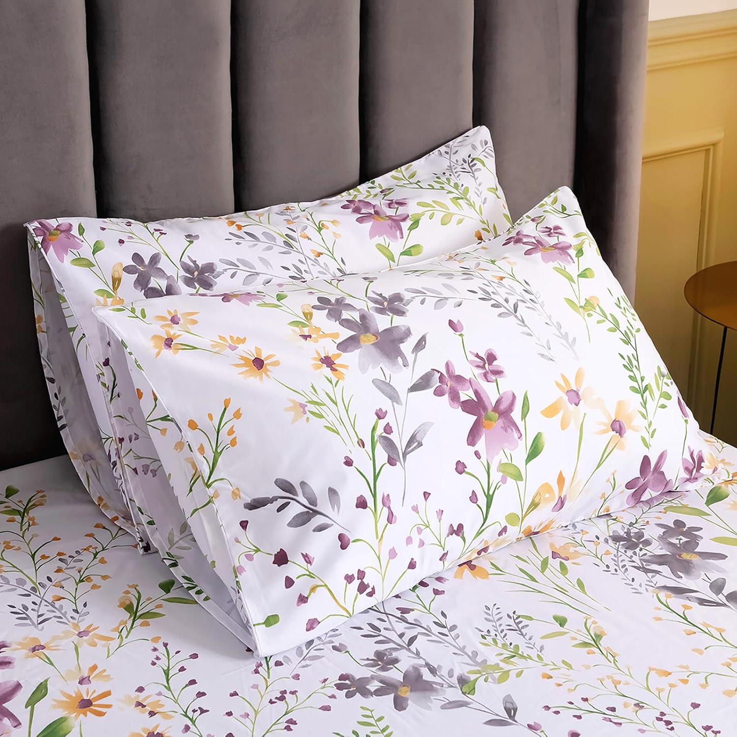 QSH 100 Egyptian Cotton Floral King Pillow Cases Set of 2