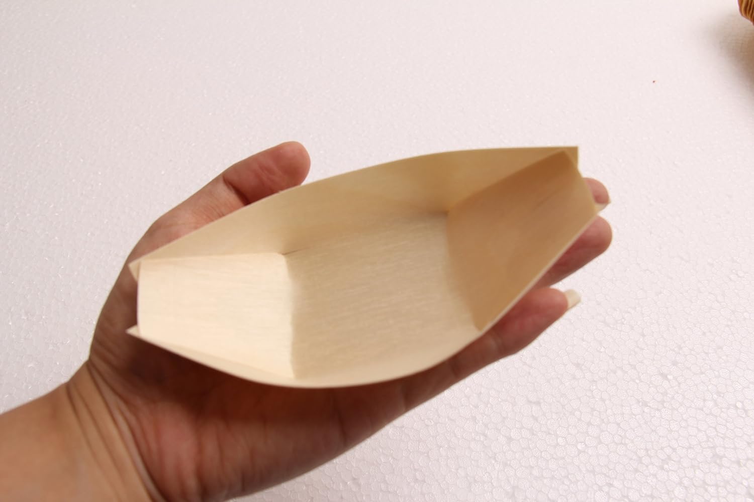 Bamboo Wooden Boat 200 Packs with 200 pcs Bamboo Stickers 4 Inches