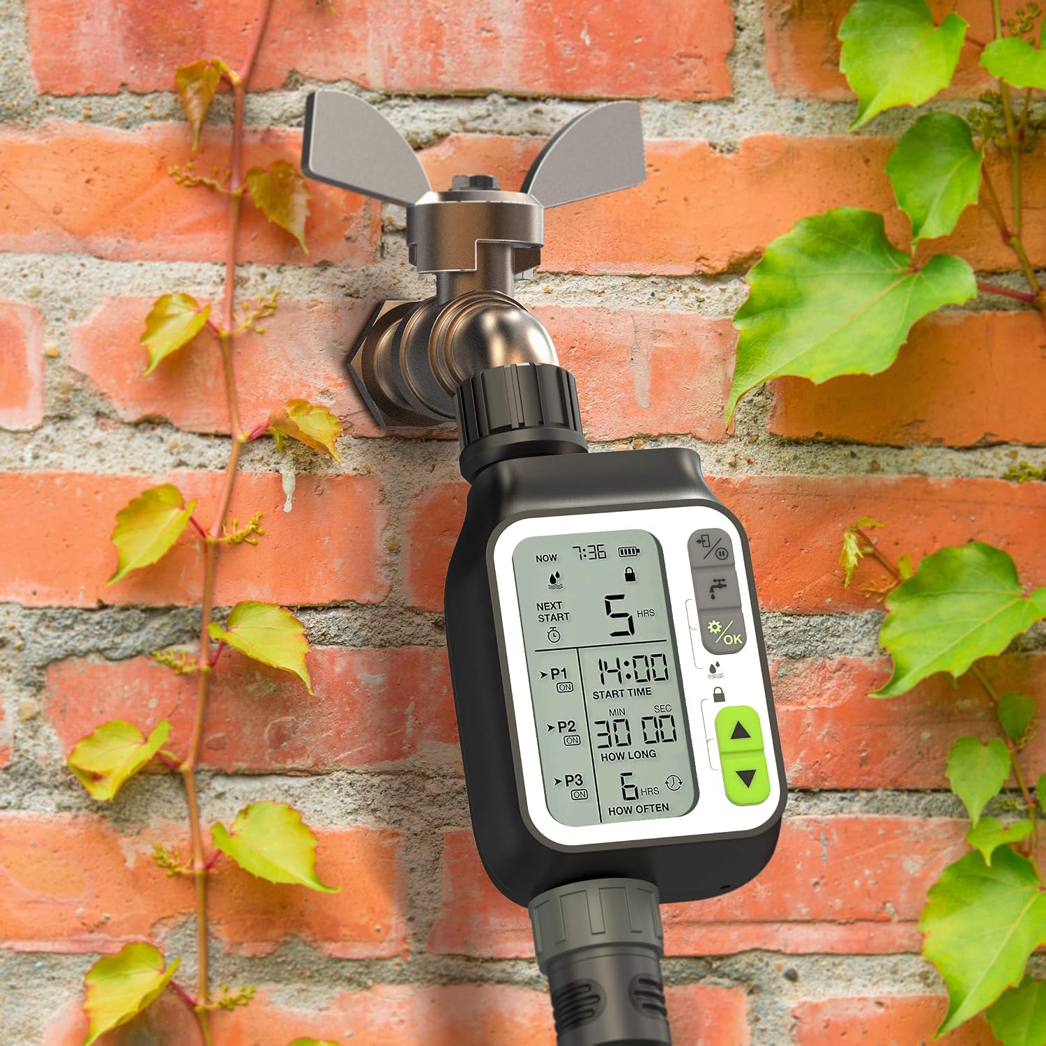Kazeila Automatic Water Timer with 3 Separate Irrigation Programs/Rain Sensor/Child Lock Mode/3”LC-Display Sprinkler Timer