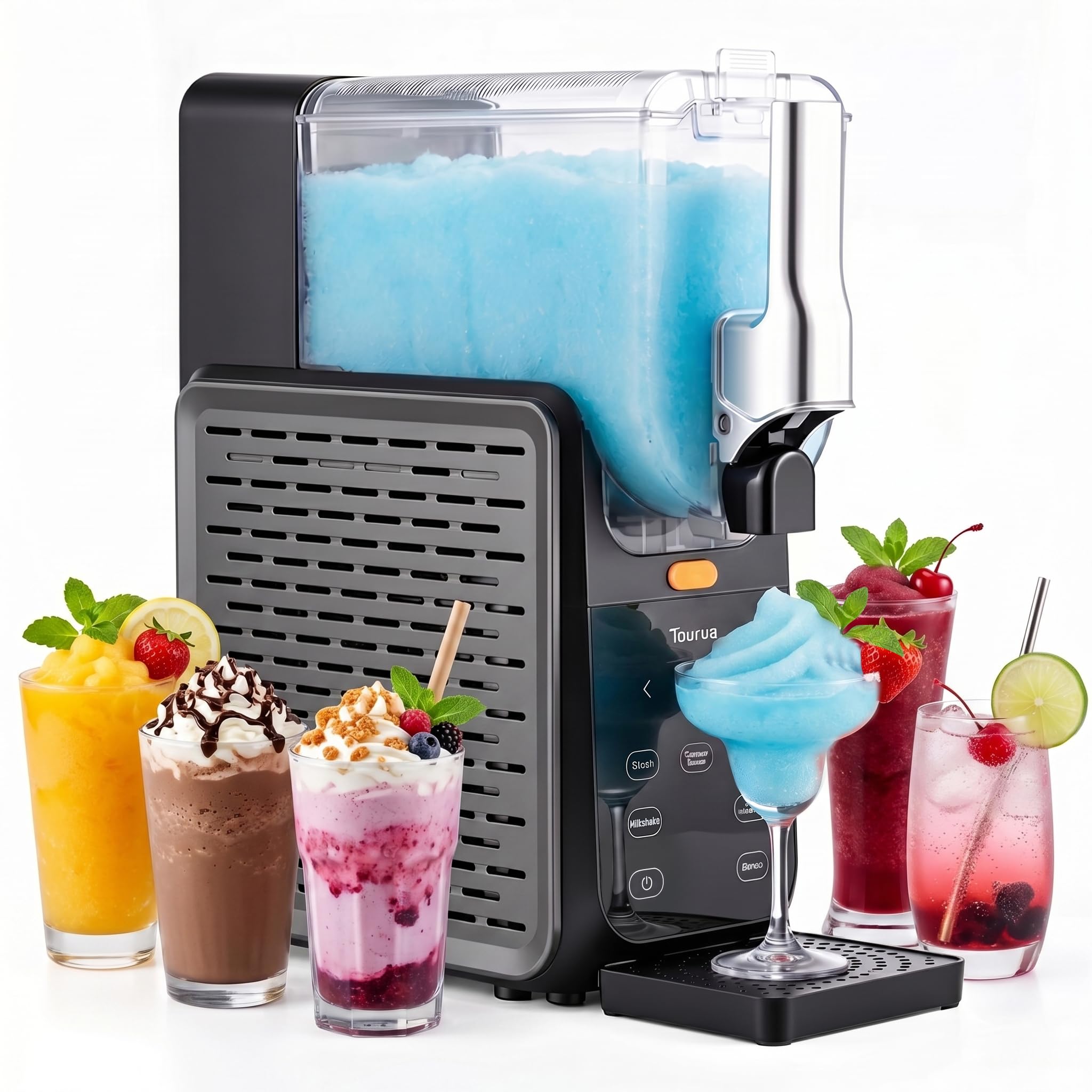 Slushie-Maschine, 2,8L Großbehälter, 15 Min Schnellkühlung, 24h Kältehaltung, Ein-Tasten-Selbstreinigung, 5 Programme, Multifunktions-Eismaschine für Slush, Milchshakes & Cocktails