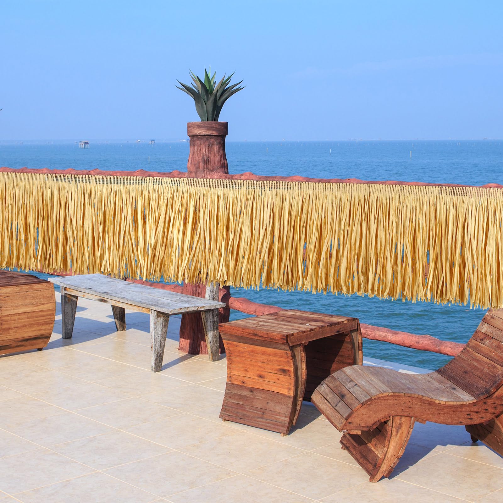 32 m langes natürliches Bastgras, Tischröcke, Fransen, hawaiianisches Luau-Strohgras-Rock für tropische Hawaii-Party, Tiki-Bar, Dachdekoration, Sommer, Strand, Party, Dekorationen, 400 x 30 cm,