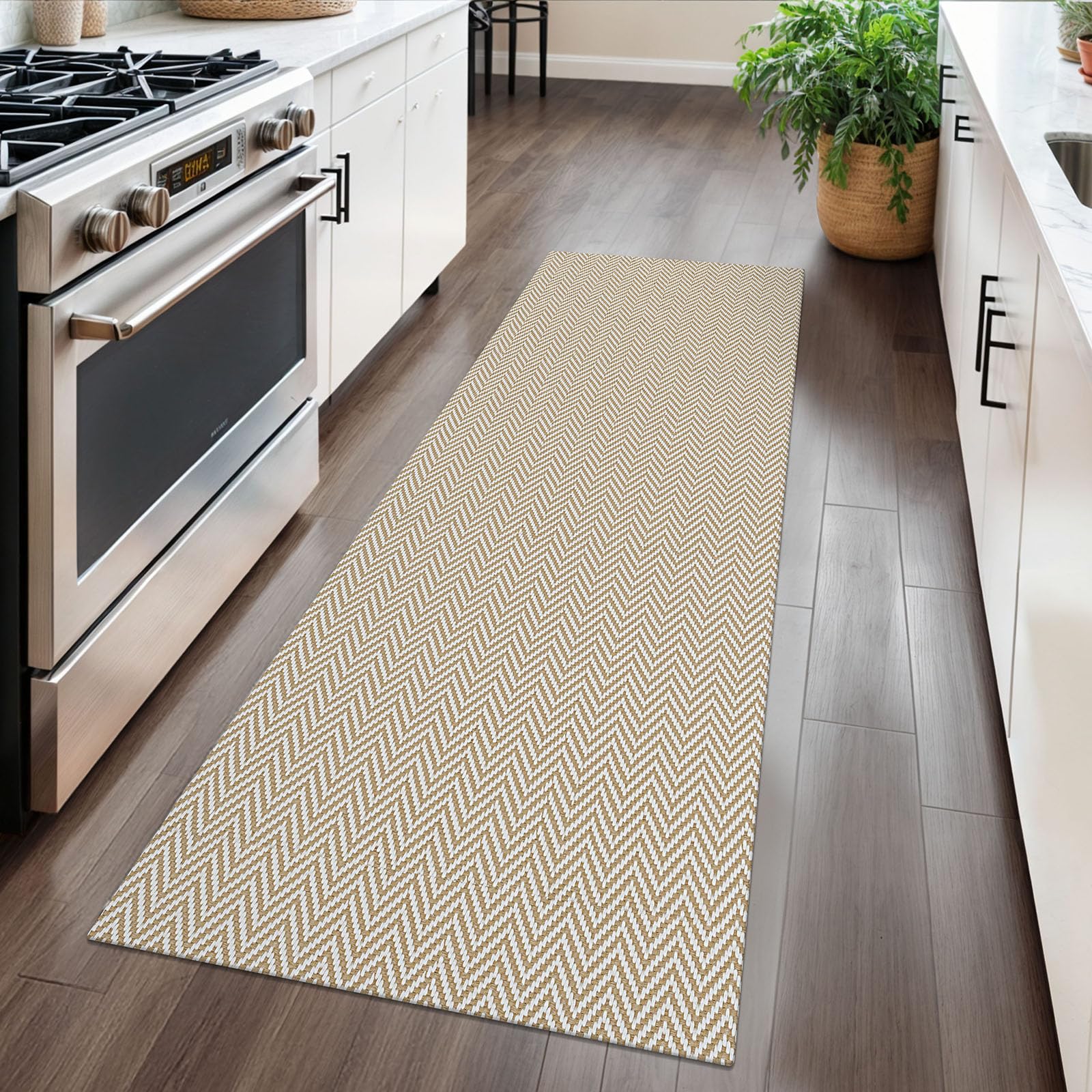 Alfombra trenzada de 2 x 5 pies, lavable, para pasillos, cocina, con respaldo de goma, de algodón, para entrada, interior, alfombra tejida para pasillo, cocina, dormitorio, beige/blanco