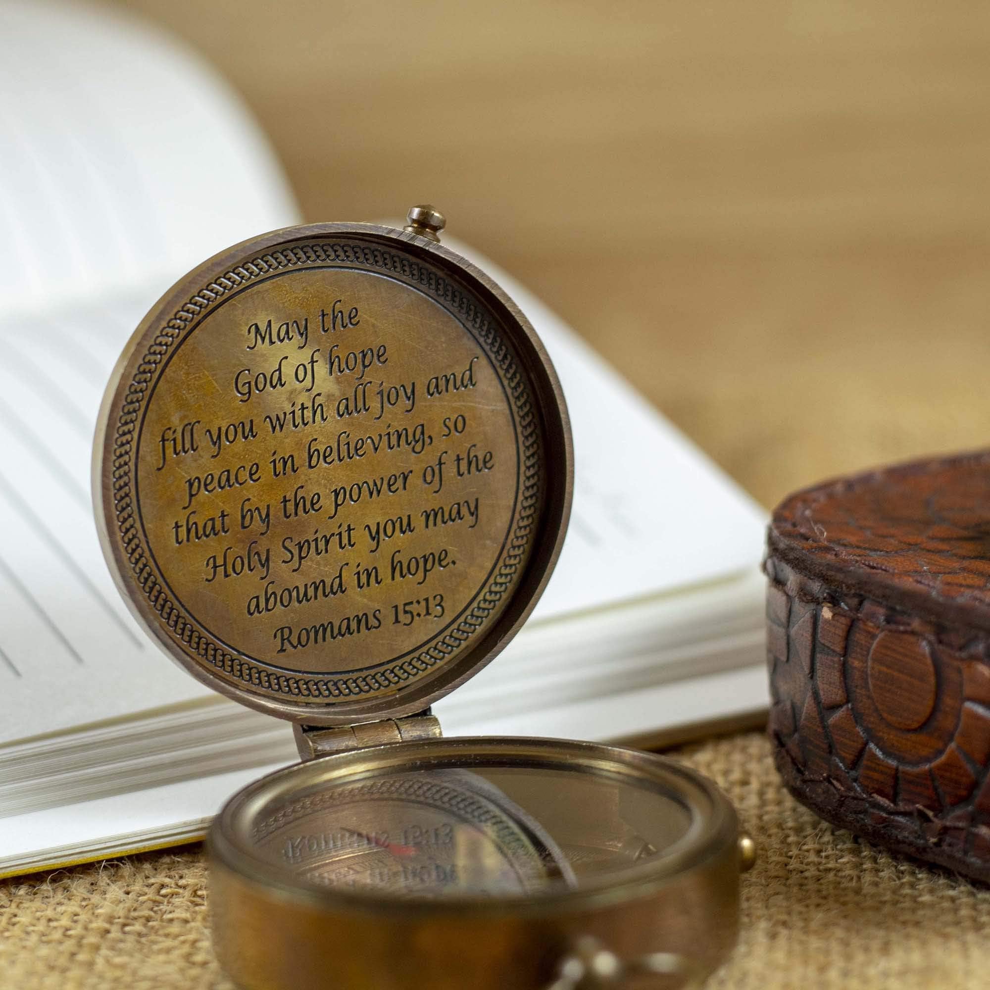 CalyronBrass Pocket Magnetic 2" Compass with Chain Nautical Sailor Gift Idea Boat Decor Antique Steampunk Style Engraved Gifts Directional Pirate Hiking Travel Camping Compass (Quote 1)