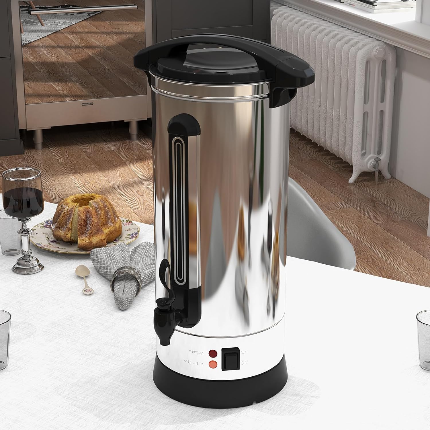 100 Cup Coffee Urn, 14L/3.7Gal Large Capacity Stainless Steel Hot Beverage Dispenser, Fast Brew Rapid Extraction, Commercial Coffee Maker for Party Buffet Catering