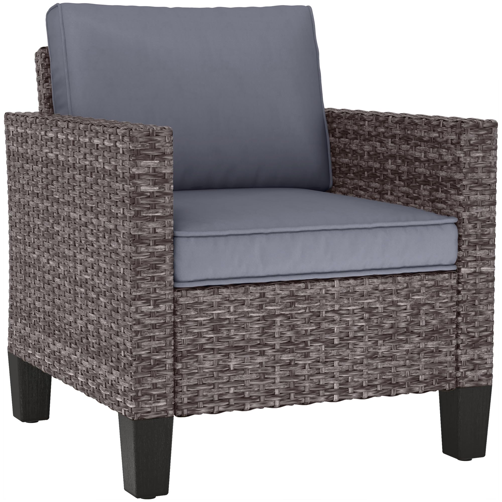 Outsunny Single Seater Rattan Garden Armchair, PE Wicker Rattan Chair with Armrests and Cushions, Garden Chair with Galvanised Steel Frame for Conservatory, Porch, Dark Grey