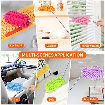 Mini Duster for Cleaning, 360 Bendable Hand Dusters with Extension Pole, Washable Small Duster for Car Interior, Office, Furniture