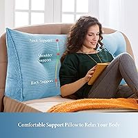 Vista 2 de Cojín triangular Vercart para cama y sofá en forma de cuña, para apoyar la espalda, para leer, soporte lumbar, con funda removible., Algodón, Azul