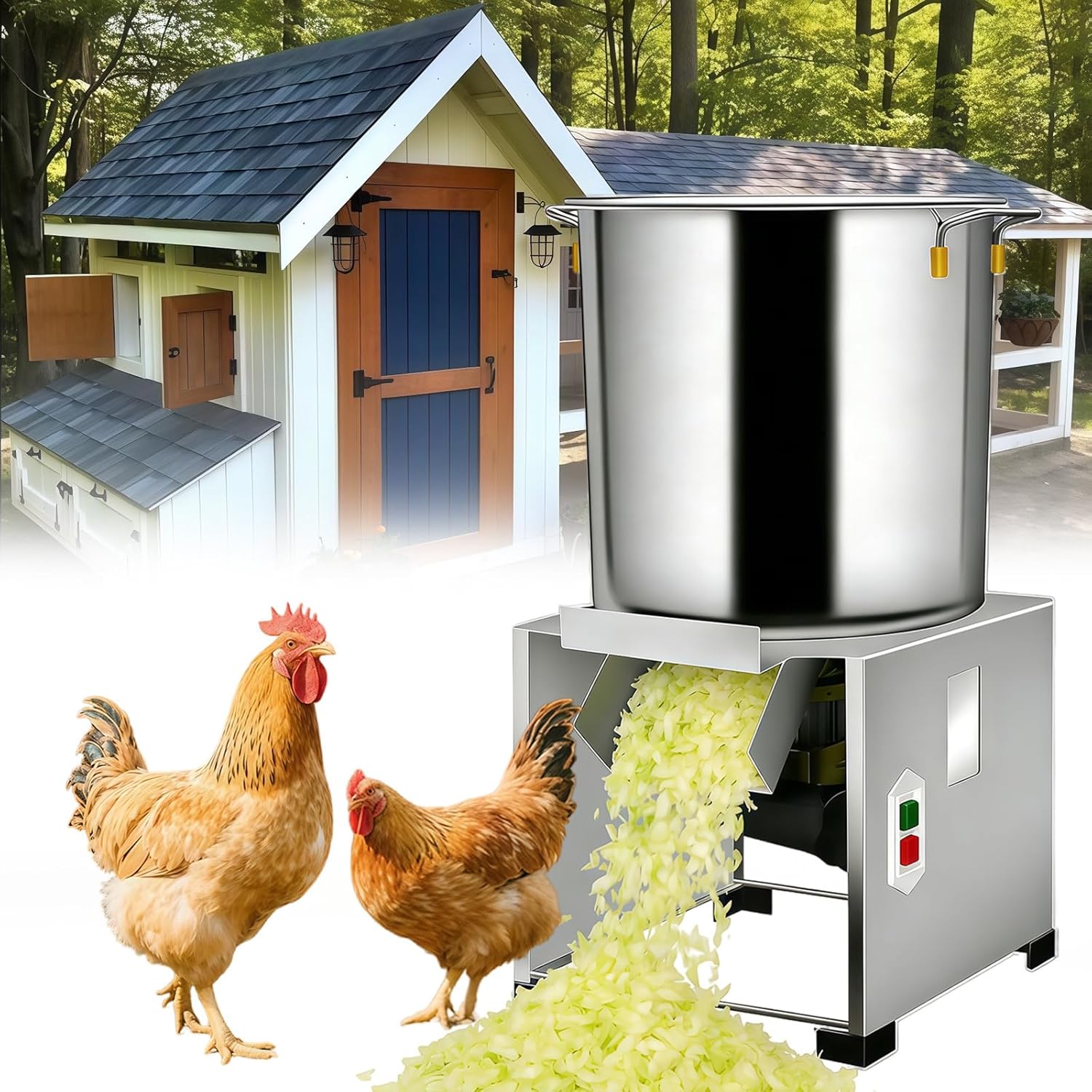 1800W Heavy-Duty Vegetable Chopper, Household Poultry Feed Processor with 4 Blades, 3500 RPM, 50–120kg/h Output, Stainless Steel, for Farms, Livestock Breeding, and Ranches 1000W