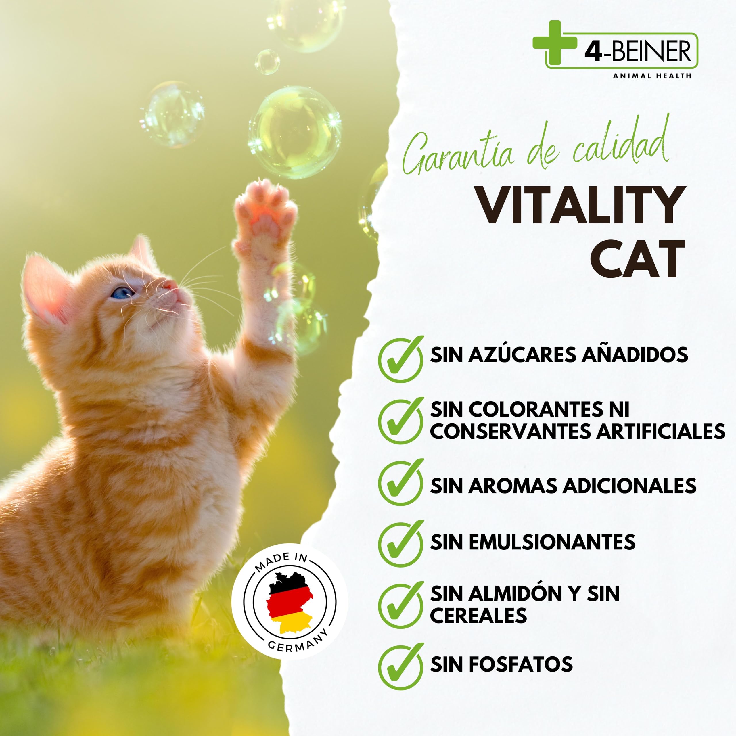 4-BEINER Vitality-Cat -11 vitaminas para Gatos más Omega 3, Omega 6, Zinc, Selenio, manganeso, Cobre, Hierro, taurina, multivitaminas Gato, Polvo