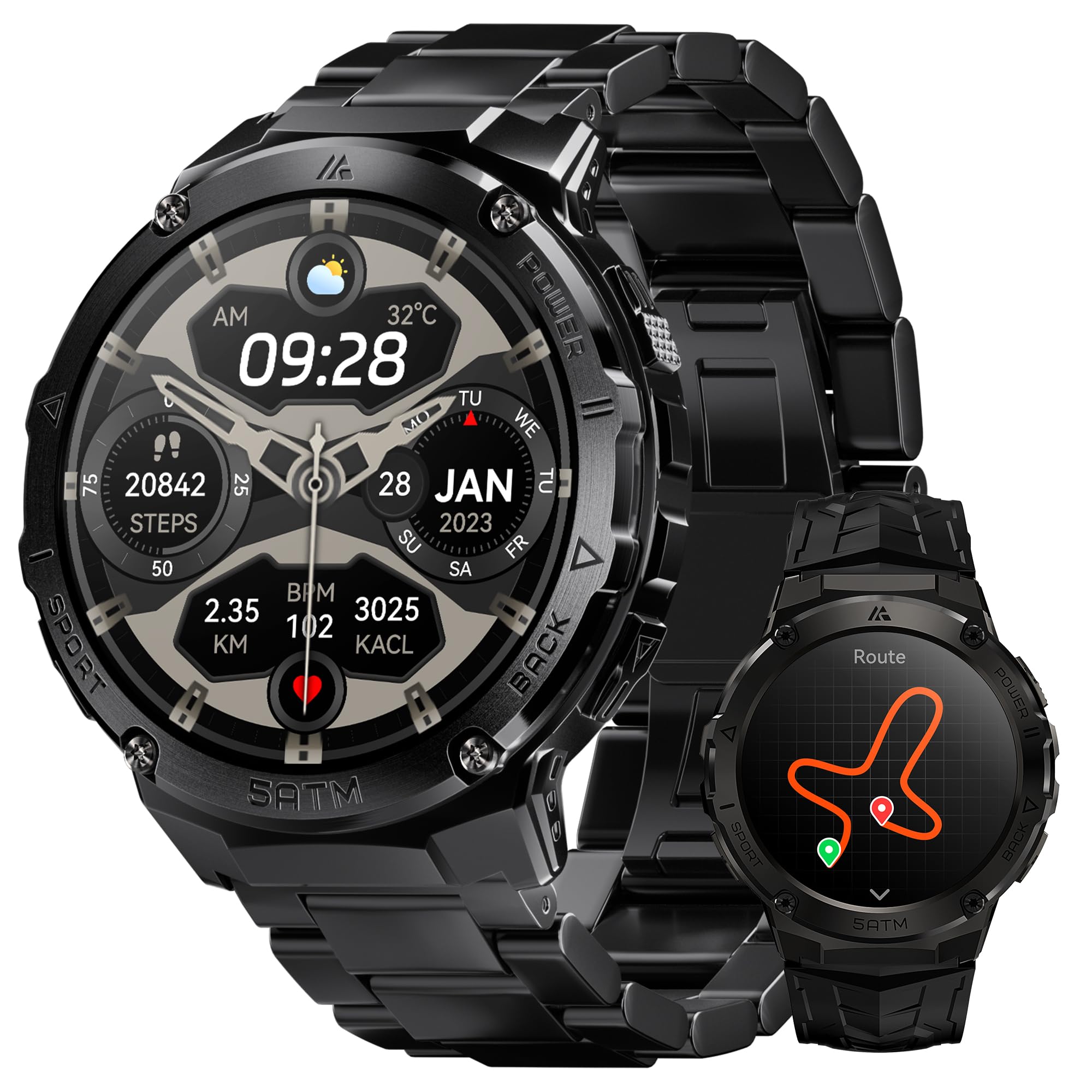 HIDAMEL Reloj Inteligente Hombre con GPS,Cuerpo Métalico Larga de Batería, 1,43'' Pantalla Grande, Seguimiento de Bienestar,Smartwatch con Llamadas Resistente al Agua 50M(con 2 Correas)