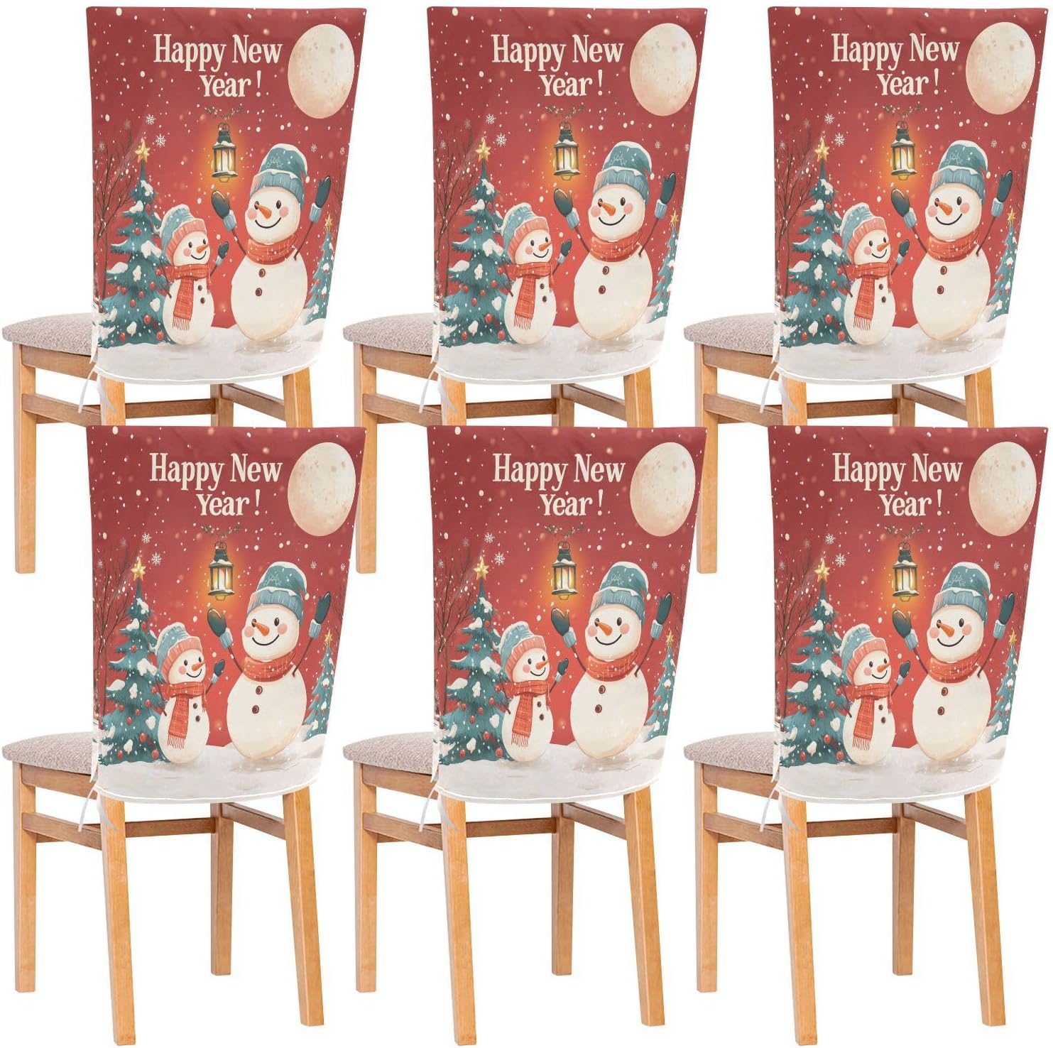MNSRUU Christmas Chair Back Cover for Dining Room,Snowman Chair Slipcovers Set of 6,Snowman Chair Cover for Kitchen Hotel Holiday Party Decor,276
