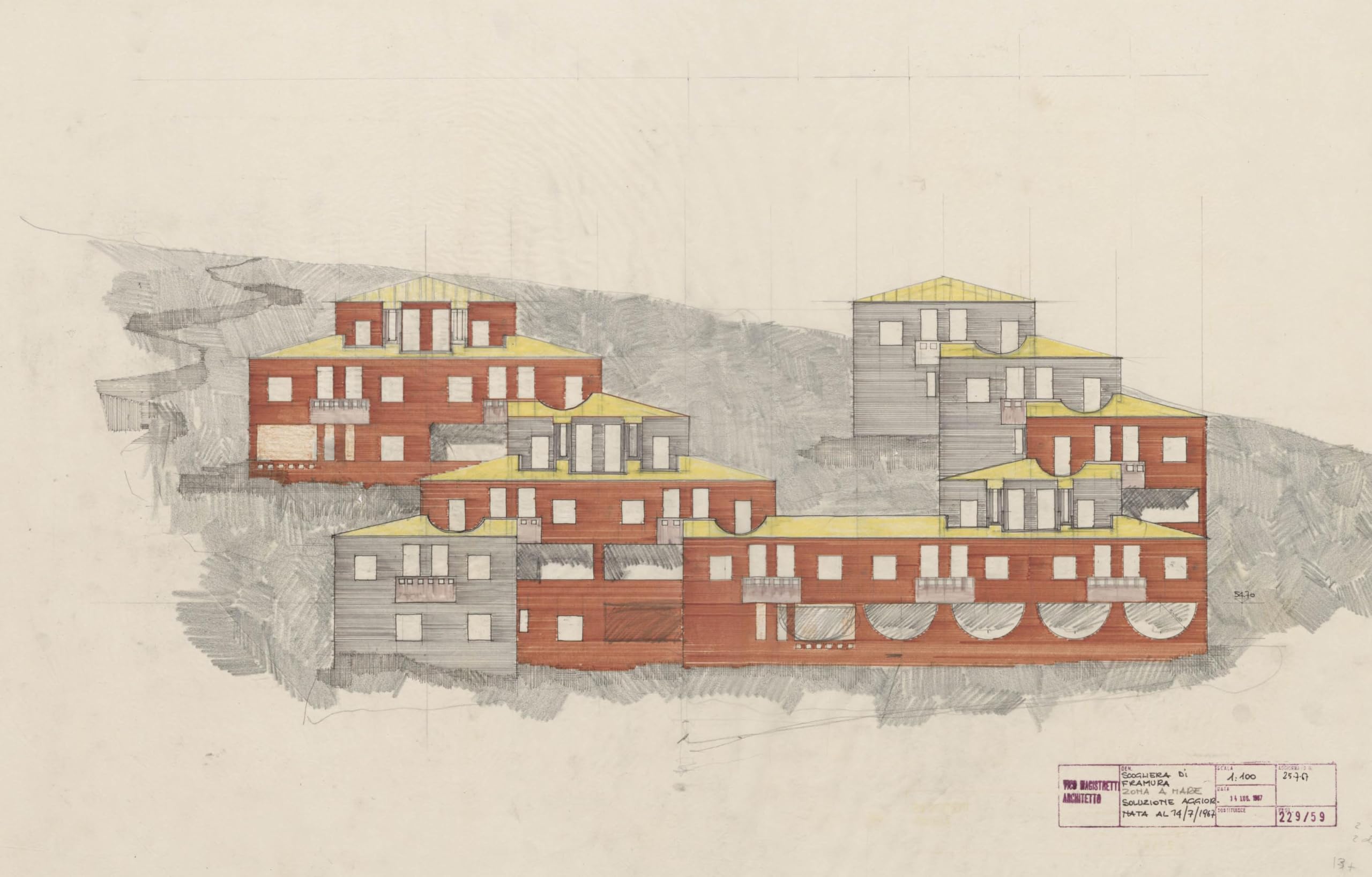 Vico Magistretti. Case rosse a Framura