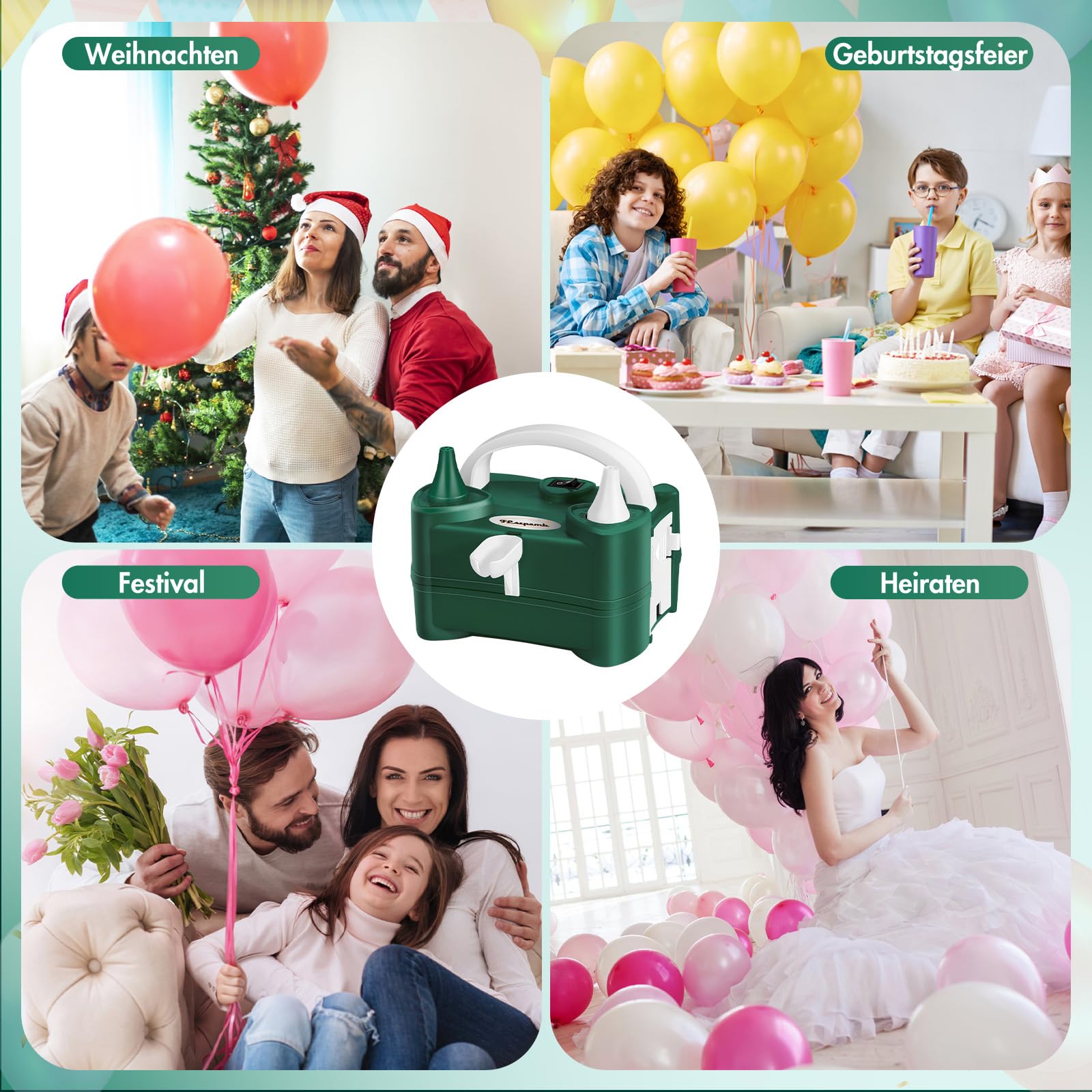 FLSEPAMB Gonfia Palloncini Elettrico,220V Intelligente a 2 Modalità Pompa per Palloncini Elettrica Portatile Con Annodatore, Festa,Matrimoni, Natale