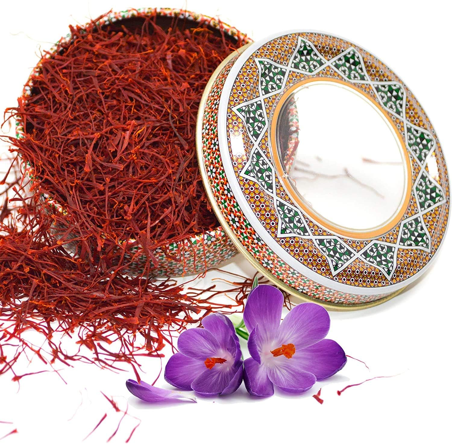 Zand Saffron Threads 2g โ Premium Organic Pure Saffron Spice for Cooking Basmati Rice, and More โ in Decorative Airtight Tin with Window Lid