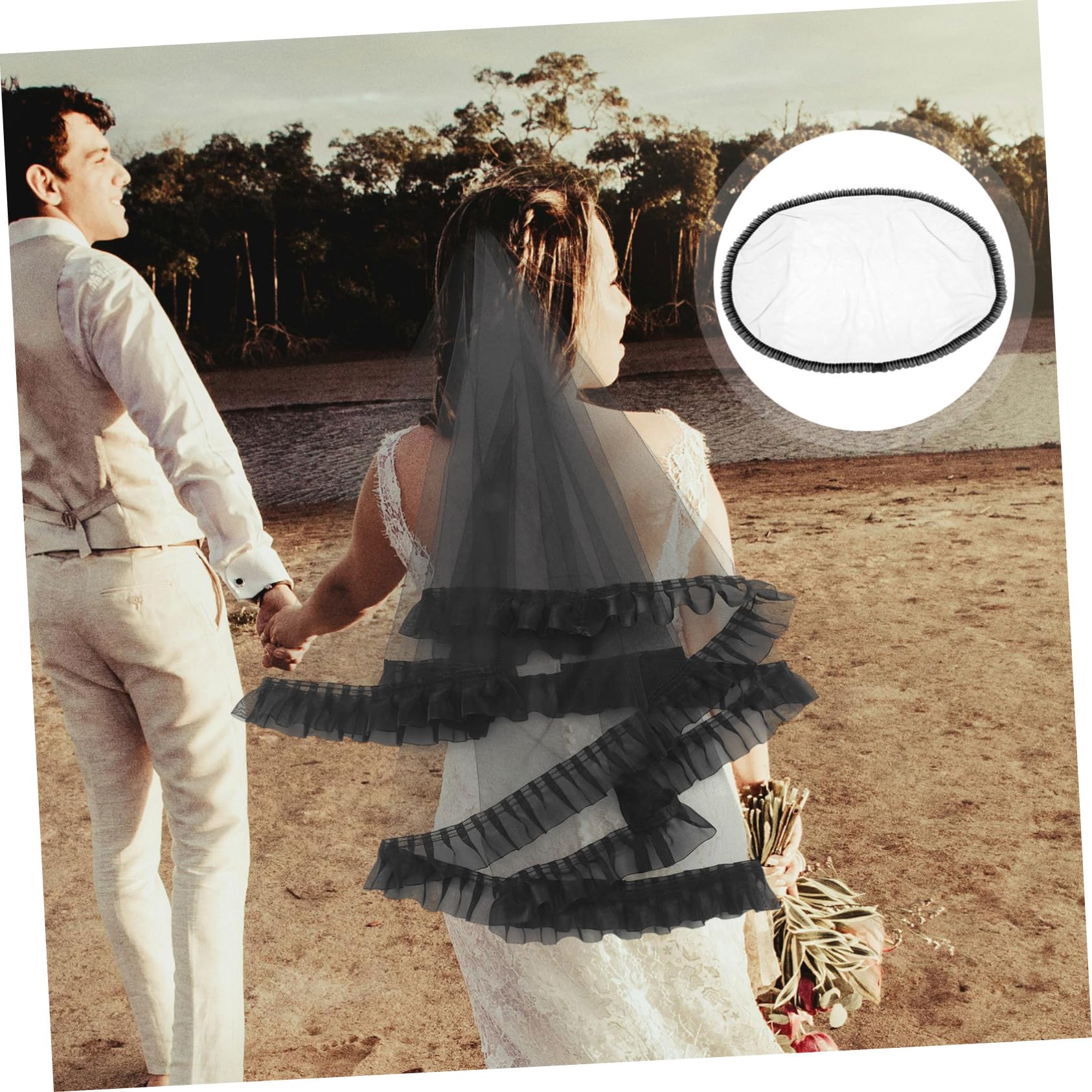 2stücke Schwarzes Spitzenhochzeitsveil Mit Kamm Eleganter Brautschleier Für Hochzeiten Verlobungen Und Fotoshootings Einfach Zu Befestigen Stilvolles Design Mit Perlenverzierung