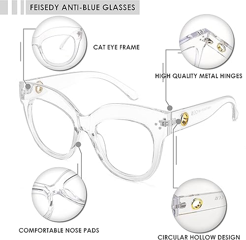 Miniatura 4 de FEISEDY Lentes de bloqueo de luz azul de gran tamaño, vintage, gruesos, para mujer, marco de plástico, hipster, fiesta, B0026