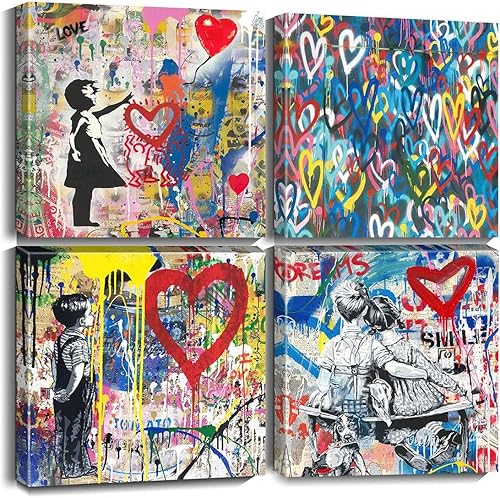 Biufo Banksy - Lienzo decorativo para pared, arte callejero con grafiti pop para dormitorio, sala de estar, decoración de pared (12 x 12 x 4