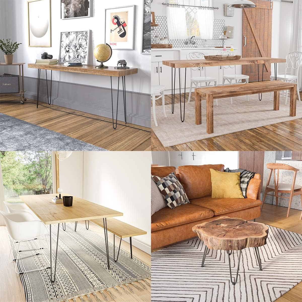 Genius Iron Hairpin Furniture Legs 10 inch, 3/8" Solid Metal Steel Firm Welding Home DIY for Couch Dresser Cabinet Shelf TV Stand with Rubber Floor Protectors, Black, 4 PCS