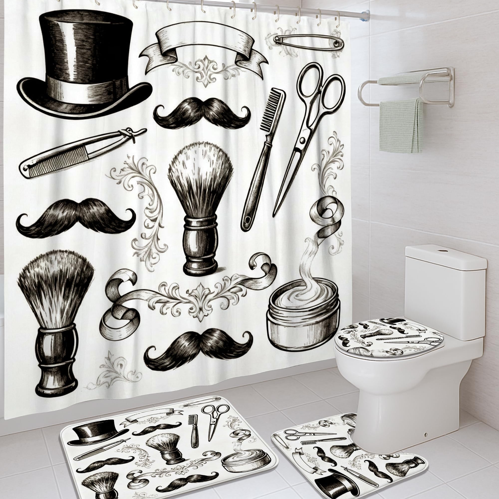 Rideau de douche imperméable motif moustache en polyester de qualité supérieure 183 x 183 cm