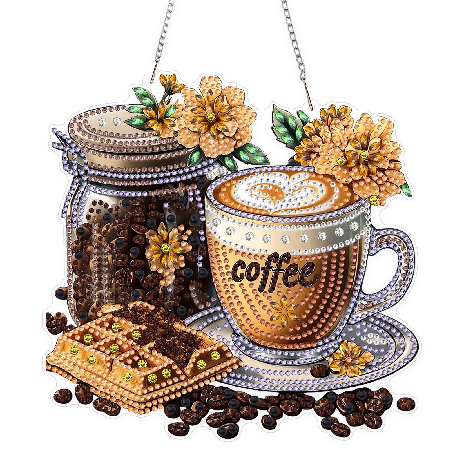 KEYIFA Diamond Art Kit for Erwachsene, Coffee Chocolate DIY Hanging Diamond Painting Crystal, Acrylic Gem Art Board, Diamantmalerei Anhänger, Hanging Ornaments Kit for Home Decor