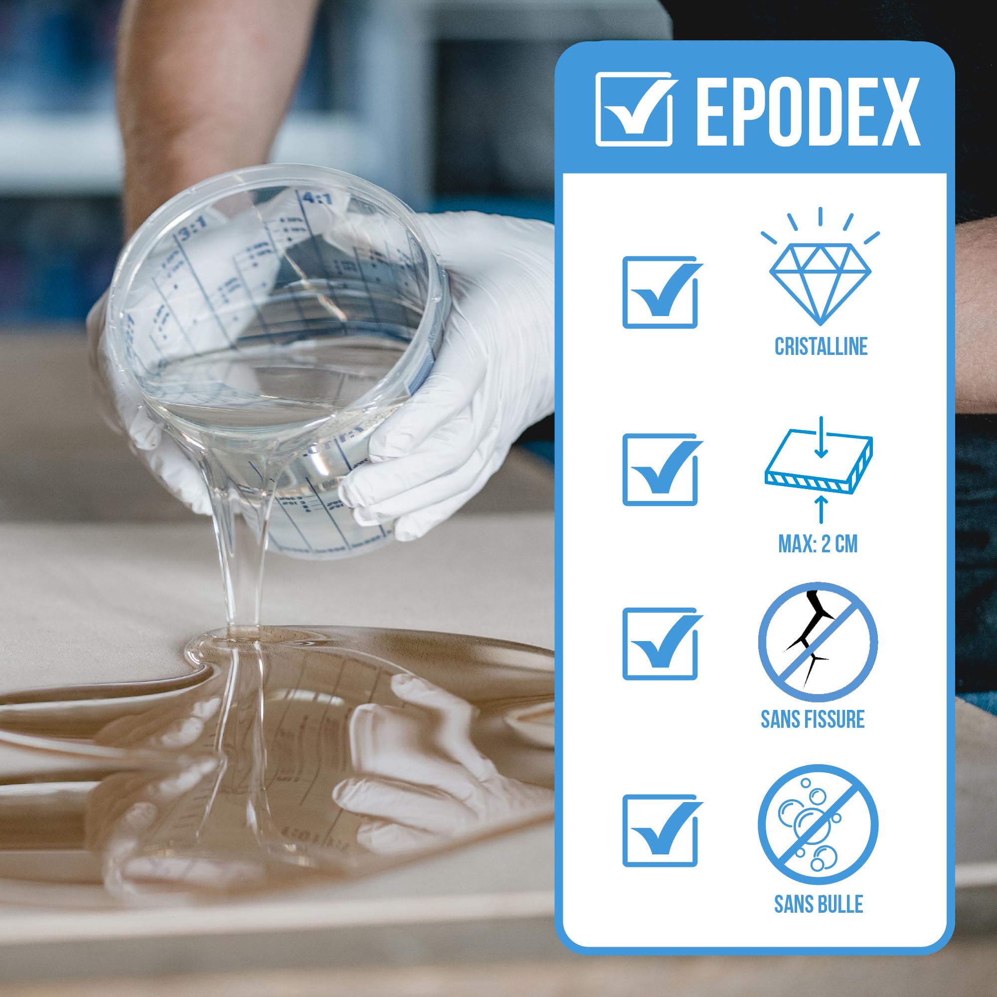 EPODEX PRO, Résine époxy jusqu’à 2cm, CLEAR - Transparent, 1,5kg | Kit transparente, Avec ou sans pigments, résine pour bijoux, arts & artisanat, kit DIY